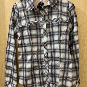 CAbi Plaid Button Down Shirt - Cream and Black